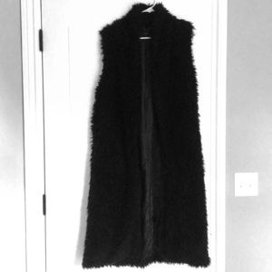 Black long faux fur vest